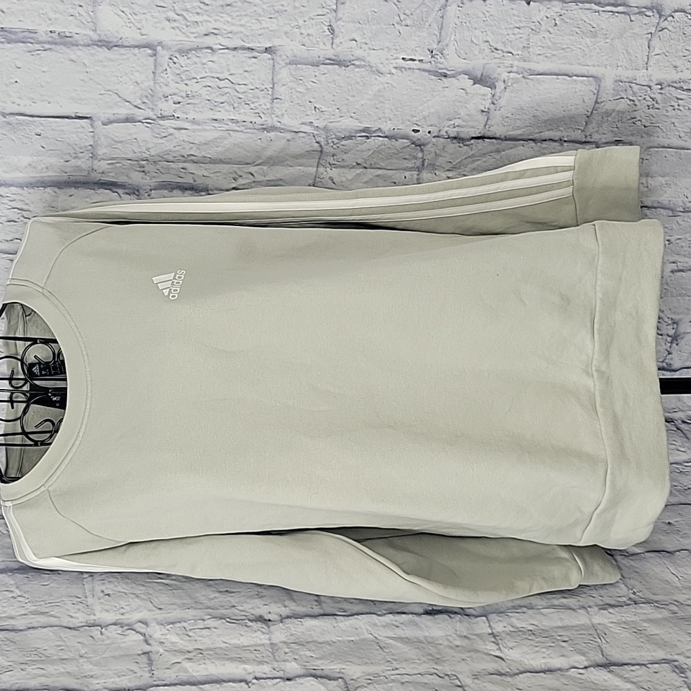 Adidas Light‎ Gray/Green 3 Stripes Women's Crewneck Sweatshirt Large